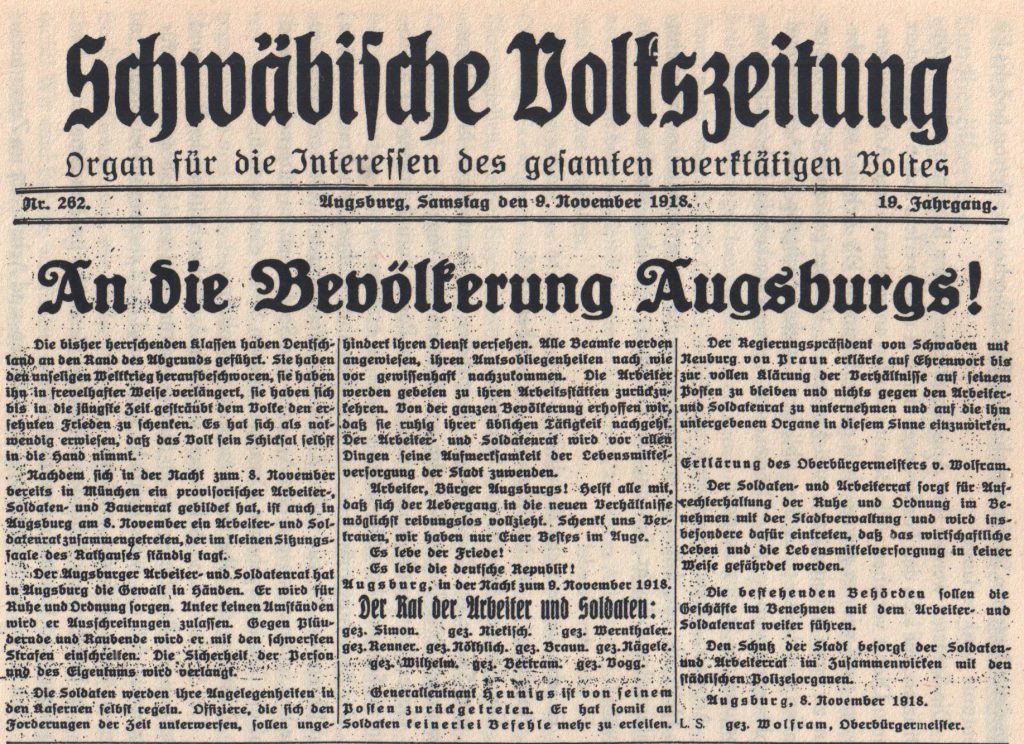 Schwäbische Volkszeitung, 9. November 1918