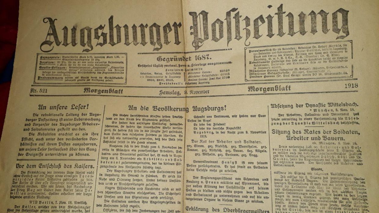 Augsburger Postzeitung, 9. November 1918